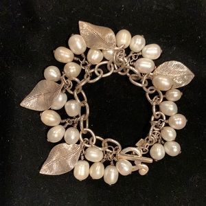 Silpada sterling silver, fresh water pearls with oxidized sterling leaves.